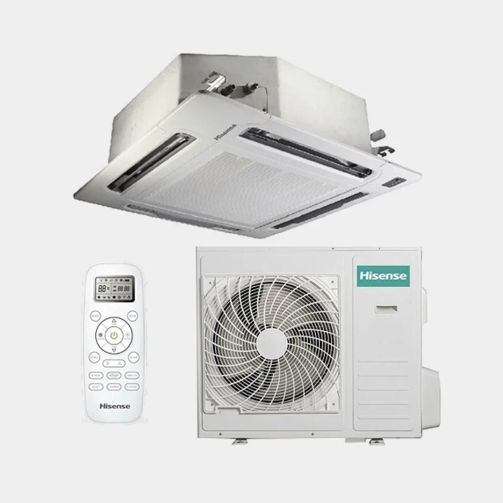 hisense_air_conditioner_cassette_side_view_36000_btu_full_package.webp Hisense 36000 BTU Cassette Air Conditioner AUC-36HR4SKA - Image 1