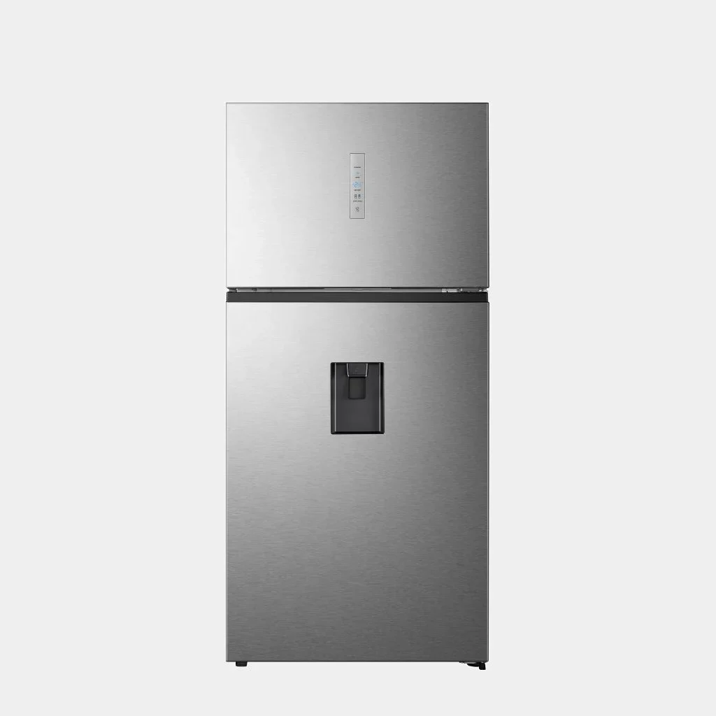 hisense_refrigerator_double_door_510l_with_dispenser_silver.webp Hisense Fridge 496 L Top Mount Refrigerator - Image 1